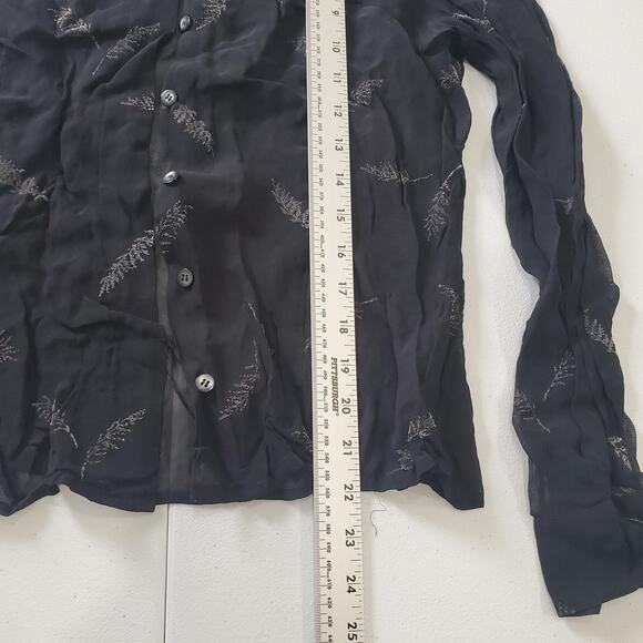 Y2K Witch Whimsigoth Vampire Blouse Women 12 Sheer Embroidered Floral Button Top - Picture 6 of 9